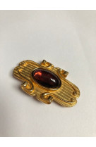 Broche ovale + cabochon couleur argent